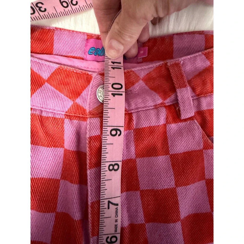Edikted - Red and Pink Checkered Jeans 100% Cotton Dopamine Maximalist Size Sm
